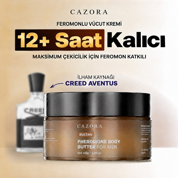 SULTAN feromonlu vücut kremi, Creed Aventus esintili, 12+ saat kalıcı